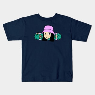 Cool Skater Girl with Bucket Hat Kids T-Shirt